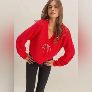 Red V-Neck Women's Sweater